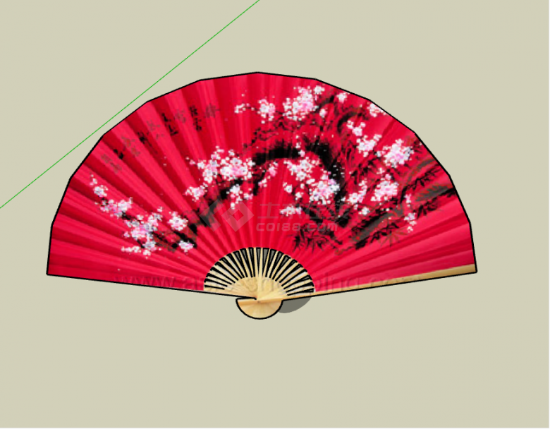 中式红色折扇带团装饰su模型-图一