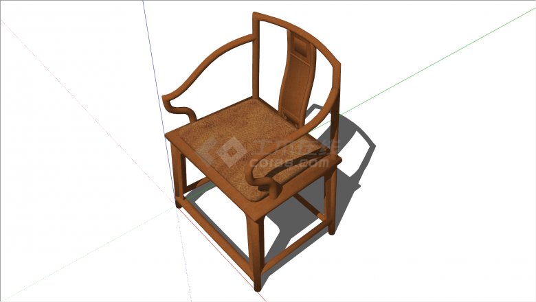 中式带软垫木制靠背椅su模型-图二