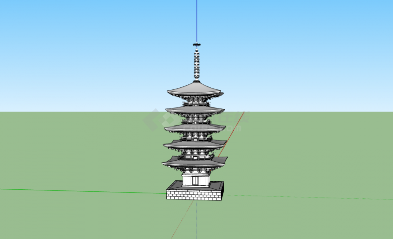 日本简约高层宝塔建筑su模型-图二