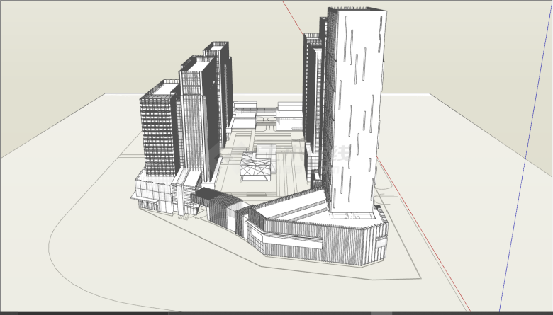 科技产业园楼层居多高大科技园区su模型-图一