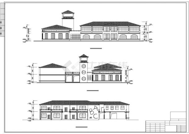 天津二层幼儿园教学楼规划设计建筑施工cad图纸，共四张-图二