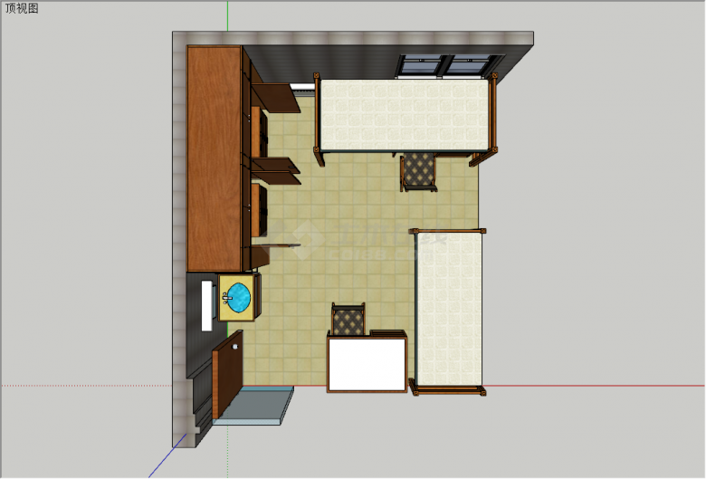 现代木质简约小空间学生租房宿舍上下铺房间su模型-图一