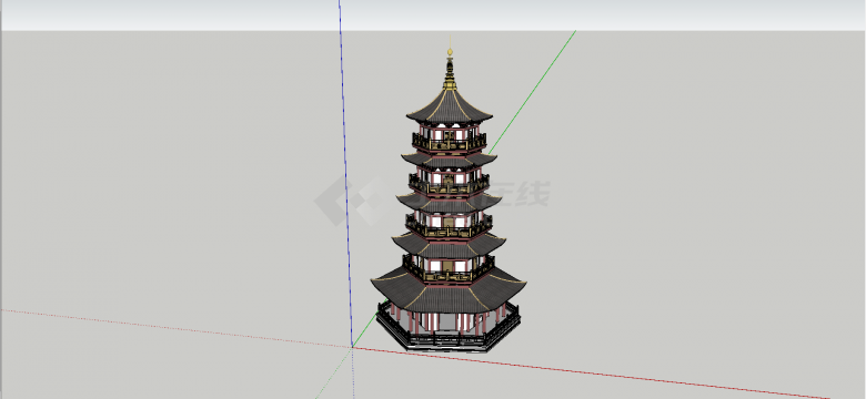 中式五层混合结构塔su模型-图二