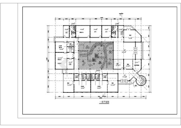 9班：长46.7米 宽34.4米 3层幼儿园+社区服务中心建筑方案设计图【各层平面 屋顶平面 1立面】-图二