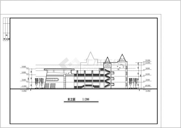 9班：长60米 宽54米 4层幼儿园建筑方案设计图【各层平面 4立1剖】-图二