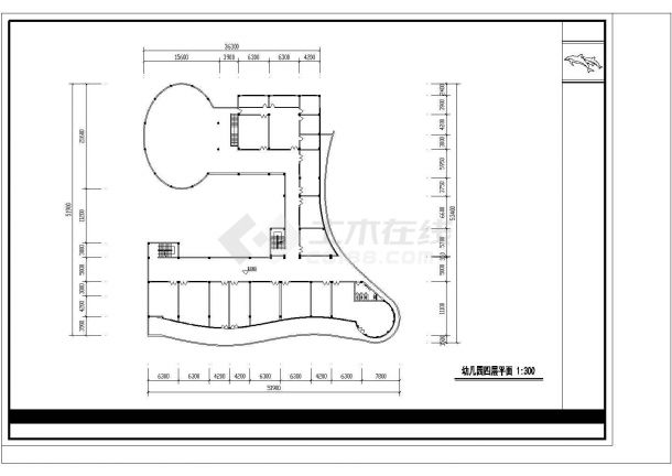 12班：长53.4米 宽51.9米 4层幼儿园建筑方案设计图【各层平面 屋顶平面 1剖面】-图一
