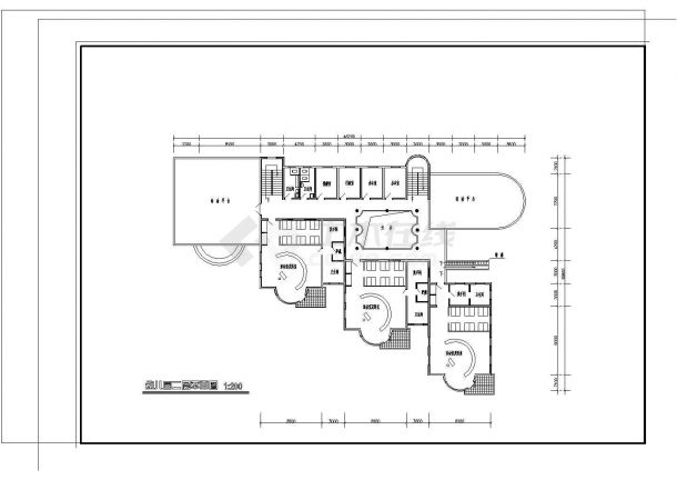 6班：长46.2米 宽30.6米 2层幼儿园建筑方案设计图【1-2层平面 2立1剖】-图一