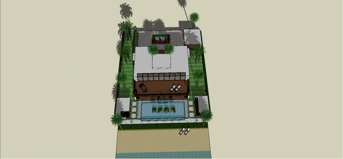 热带沙滩带独立游池式二层别墅建筑su模型_图1