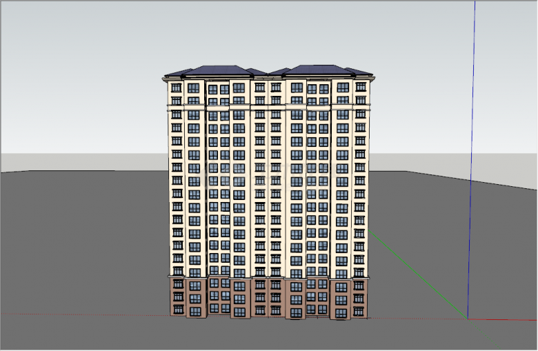 现代一梯两户户型高层住宅su模型-图二