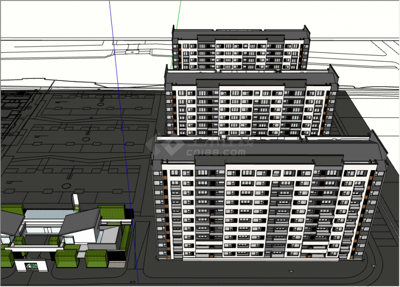苏式高层居住建筑住宅su模型-图二