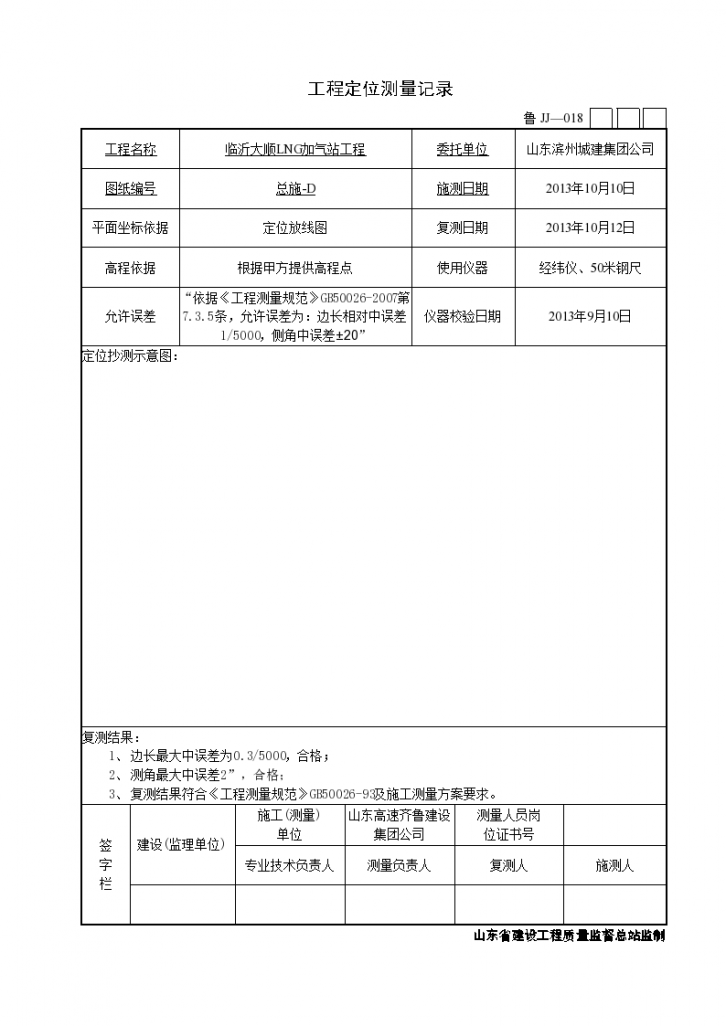 工程定位测量记录（word格式）-图一