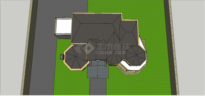 西班牙式多套房屋复合式二层别墅建筑su模型-图二