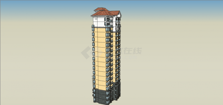现代化18层一梯三户高楼su模型-图二