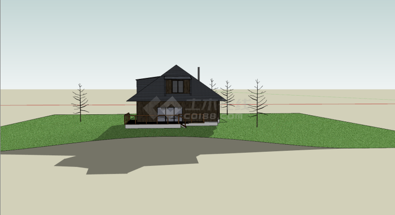 两座田园风格的双层居民房su模型-图二