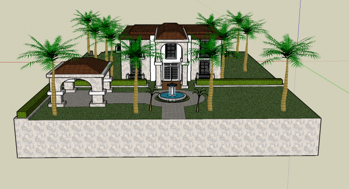 带泳池和喷泉花园的海边双层别墅su模型_图1