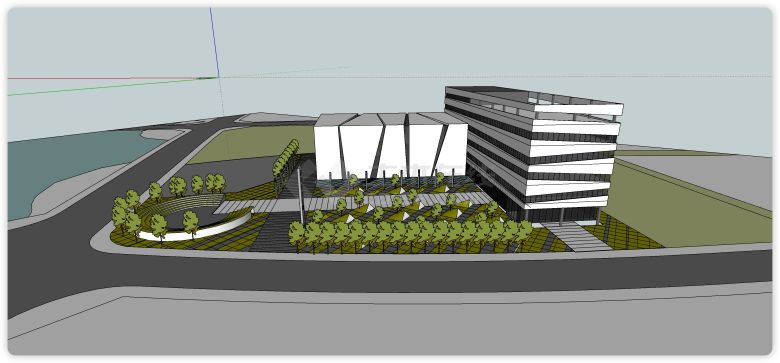 绿化造型文化馆方案su模型-图二