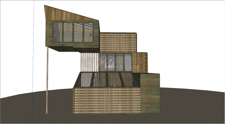 现代风木质建筑别墅su模型-图一
