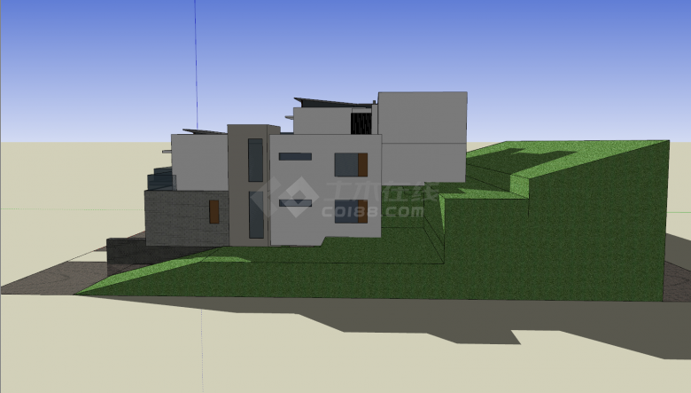 带车库带绿化的两层1000平方米独栋别墅坡地su模型-图二