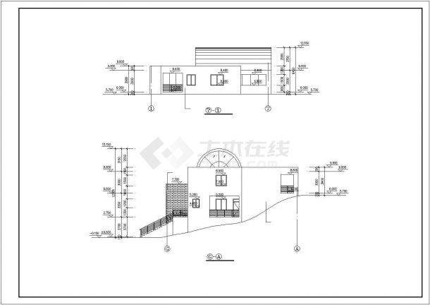厦门市和盛家园小区360平米3层砖混别墅平立剖面设计CAD图纸-图二