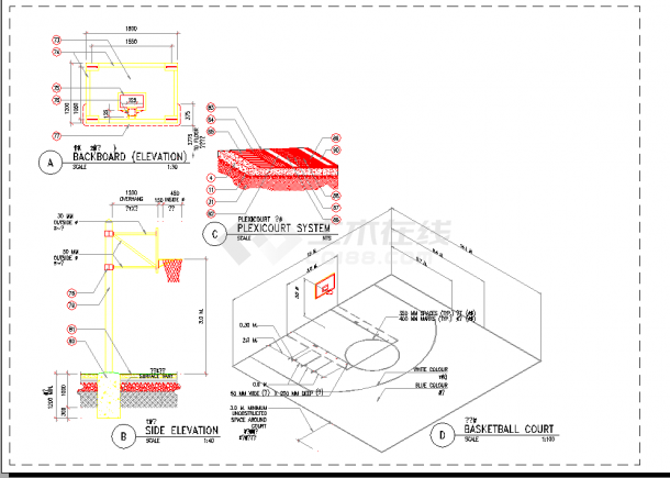 某篮球场规划设计cad施工详图（含3D设计）-图一
