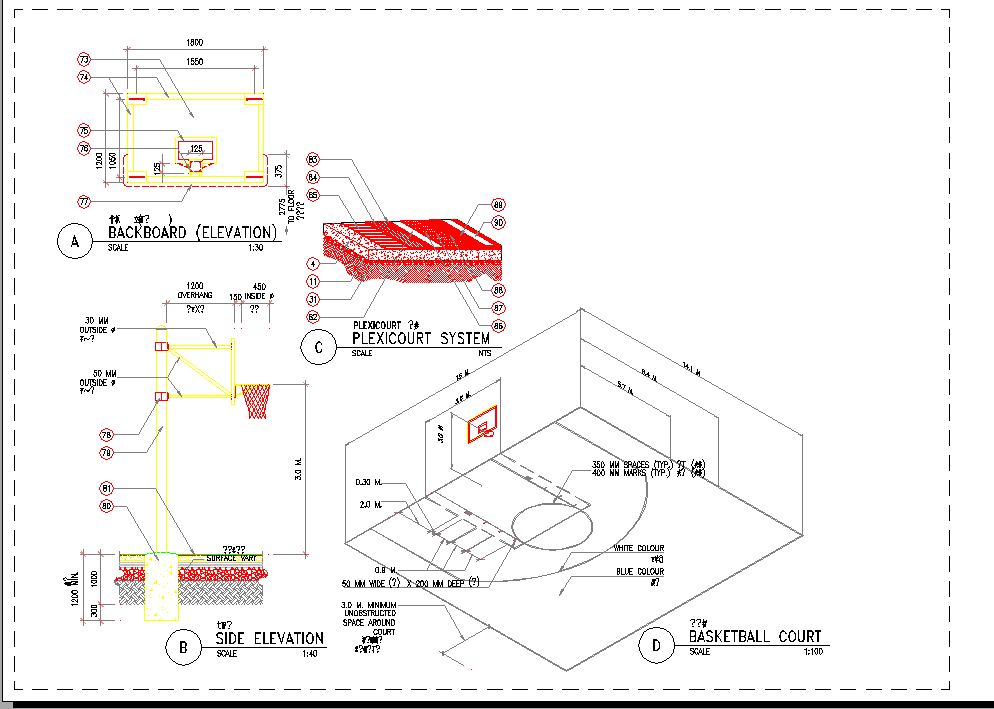 某篮球场规划设计cad施工详图（含3D设计）