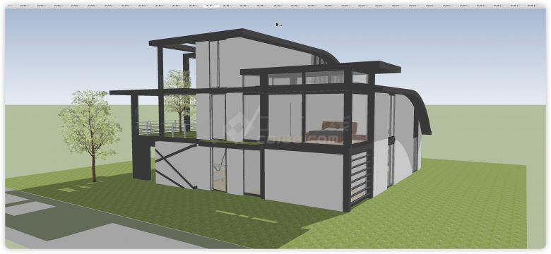 现代生态玻璃结构别墅su模型-图二