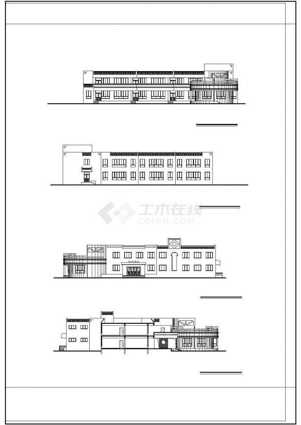 阜阳幼儿园二层教学楼规划设计建筑施工cad图，共三张-图二