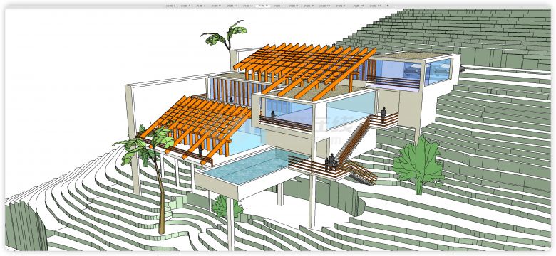 梯田空中泳池别墅su模型-图二