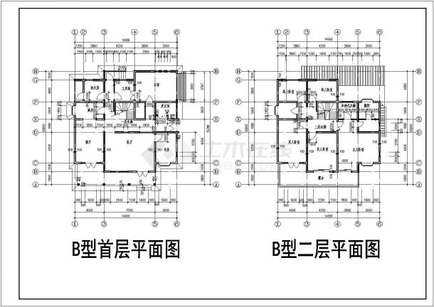 某二层现代风格别墅设计cad建筑平面方案图（含2种款式设计）-图一