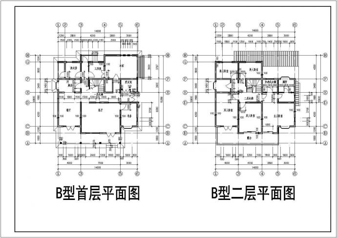 某二层现代风格别墅设计cad建筑平面方案图（含2种款式设计）_图1