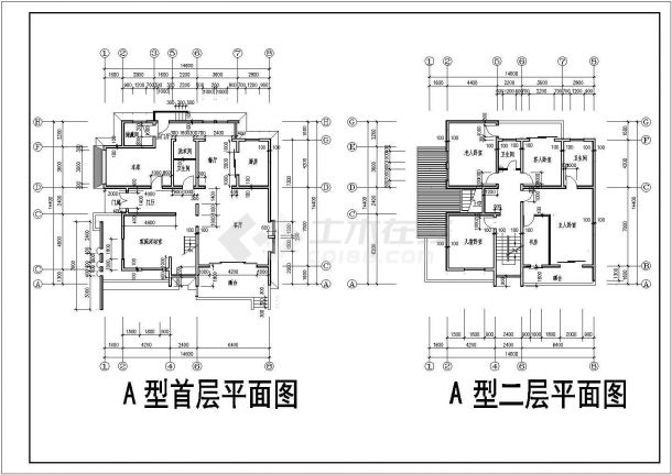 某二层现代风格别墅设计cad建筑平面方案图（含2种款式设计）-图二