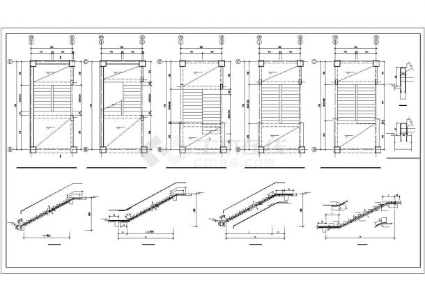 抗震板式楼梯结构图，含平面剖面图及配筋-图一