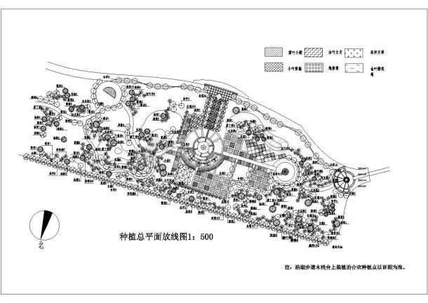 某滨湖公园种植规划设计cad总平面方案图-图一