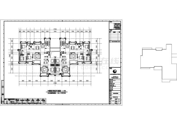 常州银枫花园小区住宅楼426平标准层平面设计CAD图纸（1梯4户/对称型）-图一
