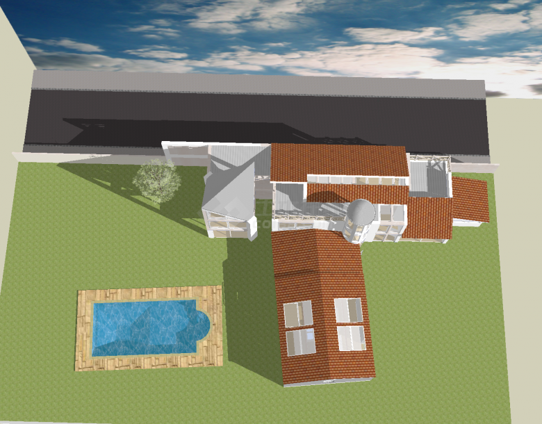 有蓝天和泳池的现代风格别墅su模型-图二