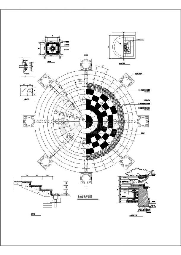 某大型旱地喷泉设计cad施工详图（标注详细）-图一