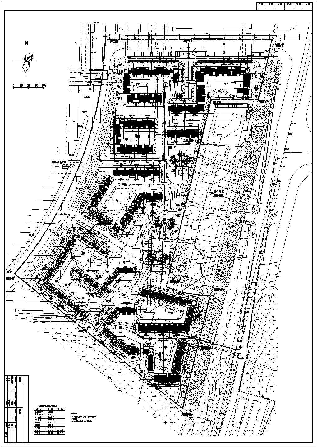 某高级多层住宅小区规划设计cad总平面施工图纸（含技术经济指标）