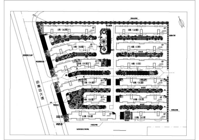 某住宿区绿化景观完整规划方案设计施工CAD图纸_图1