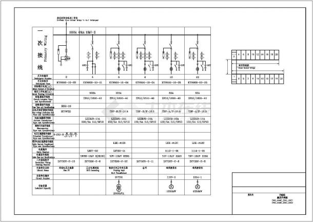 [接线图]某热电站KYN800-10型高压开关柜设计cad电气一次接线图（标注详细）-图一