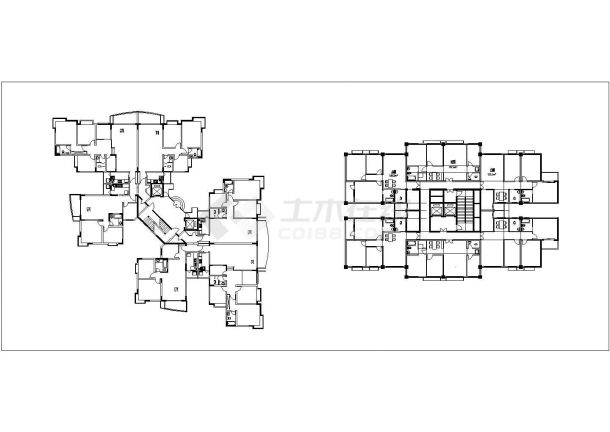 苏州市马桥小区高层住宅楼标准层平面集合设计CAD设计图（共三套）-图一