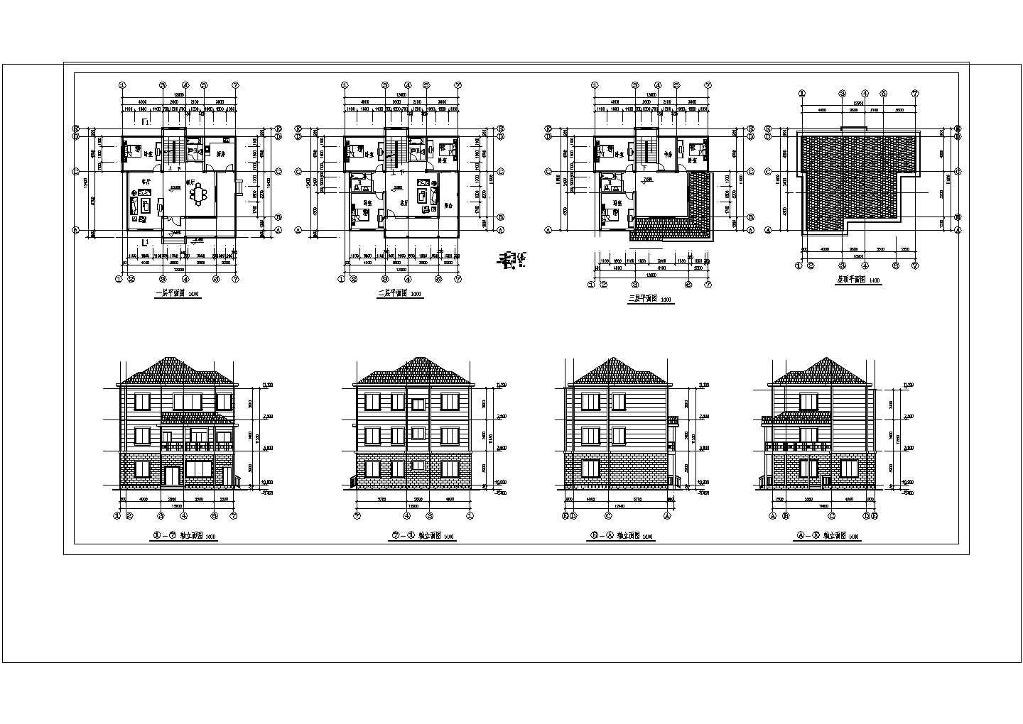 3层农村住宅建筑设计图CAD图纸设计
