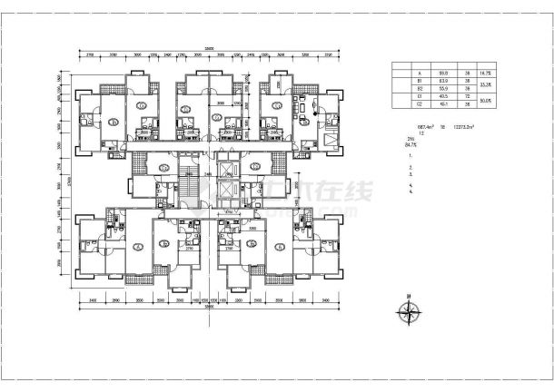 深圳某18层住宅楼的680平米标准层平面设计CAD图纸（1梯12户）-图一