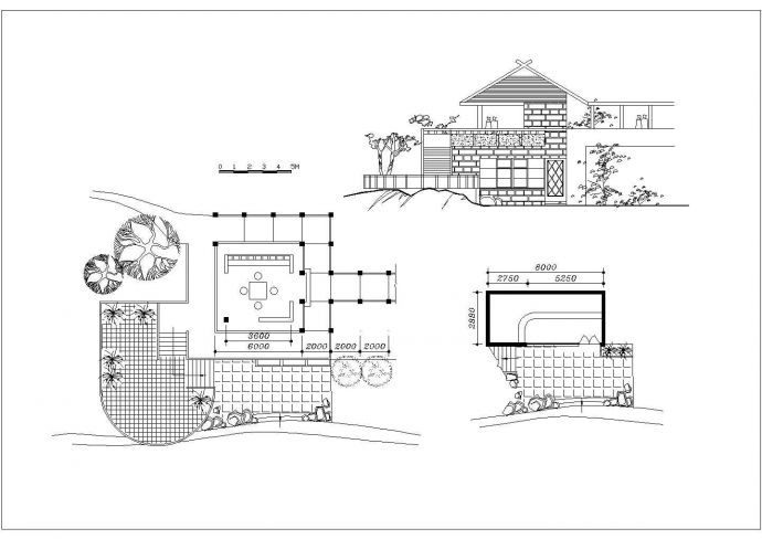 武汉市某风景区小型仿古观景台建筑设计CAD图纸_图1