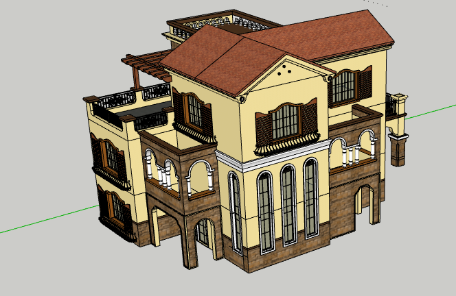 黄墙现代西班牙风格别墅su模型_图1