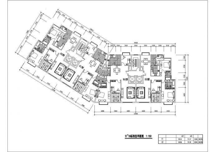 厦门惠同轩小区135+156平米标准层对称户型设计CAD图纸（1梯4户）_图1