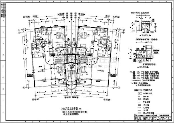 哈尔滨嘉怡苑小区住宅每户95平对称复式户型设计CAD图纸（1梯2户）-图一