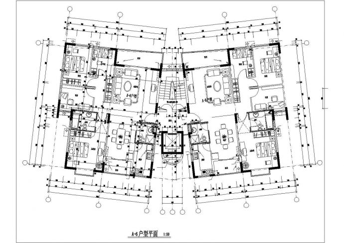 青岛丰卉家园小区住宅每户131平对称户型设计CAD图纸（1梯2户）_图1
