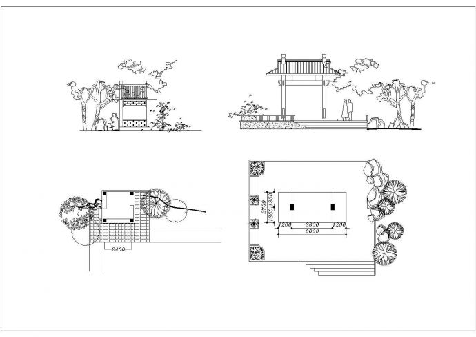 经典中式风格四角景观凉亭平立面设计CAD图纸（两种方案）_图1