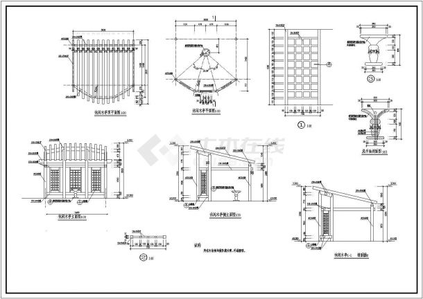 北京某写字楼屋顶花园景观木亭全套建筑设计CAD图纸-图一