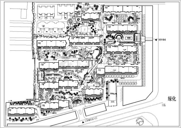 某多层住宅楼小区环境绿化规划设计cad总平面施工图（标注详细）-图一